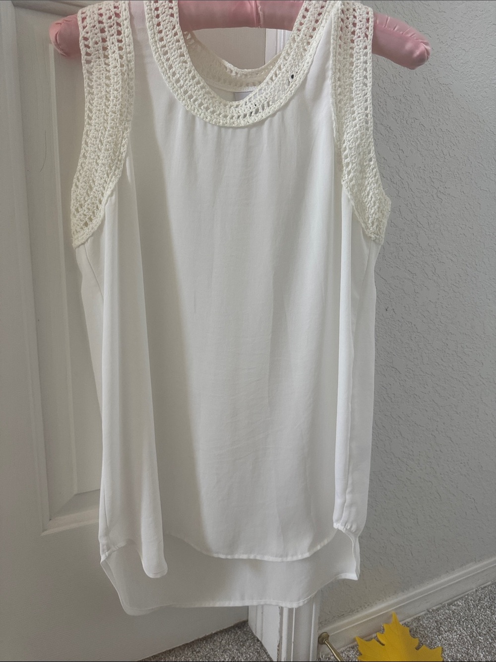 CAbi Cream Crochet-Trim Sleeveless Tunic Tank